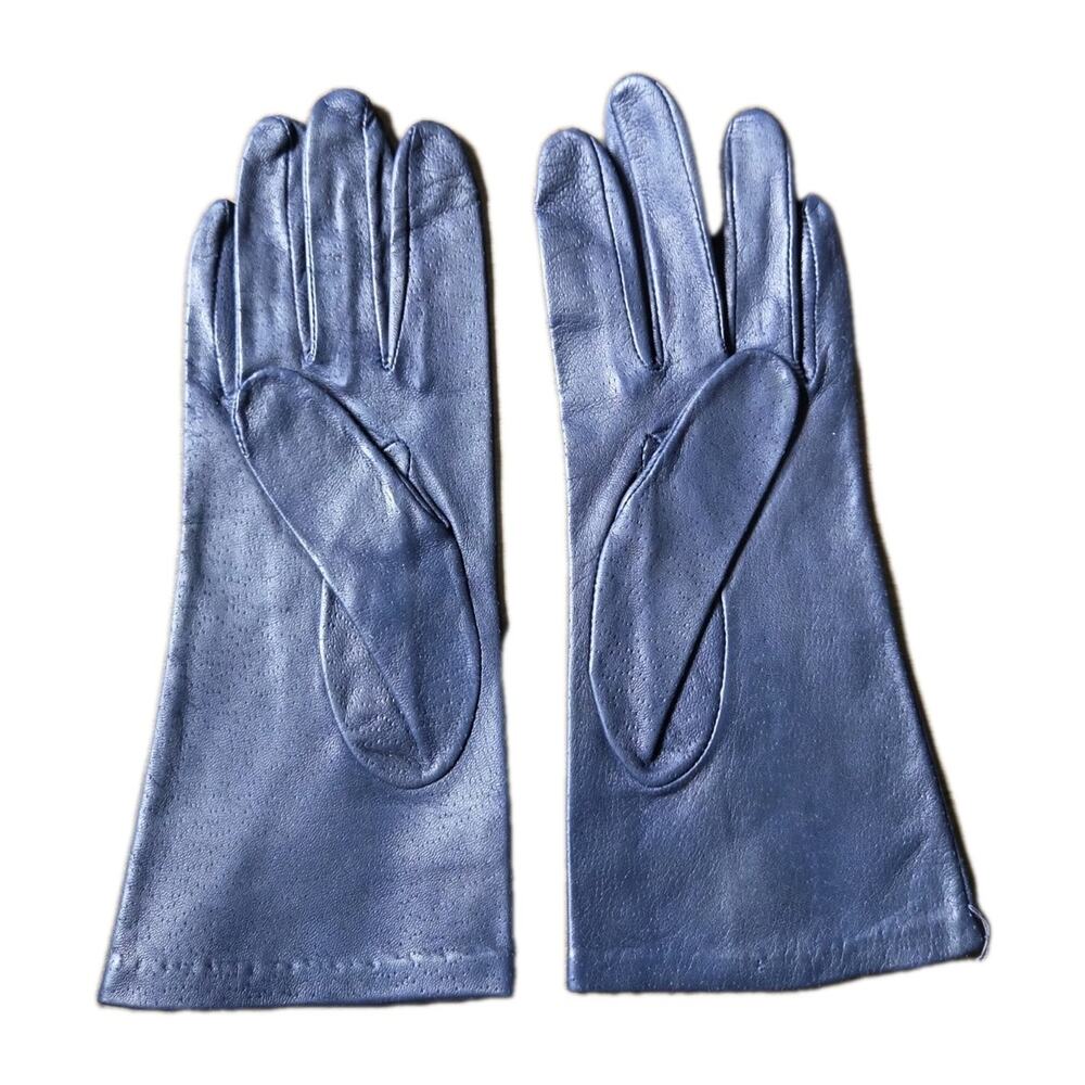 VTG Fownes Navy Leather Gloves Size 7.5 Lined Perforated Soft Leather Classic